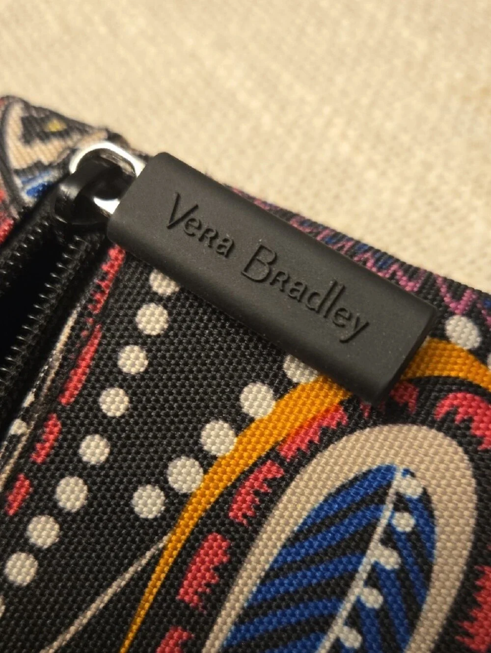 Vera Bradley Black Paisley Floral Zip Pencil/Cosmetic Case 9.75